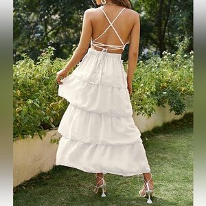 White ruffle tiered maxi dress